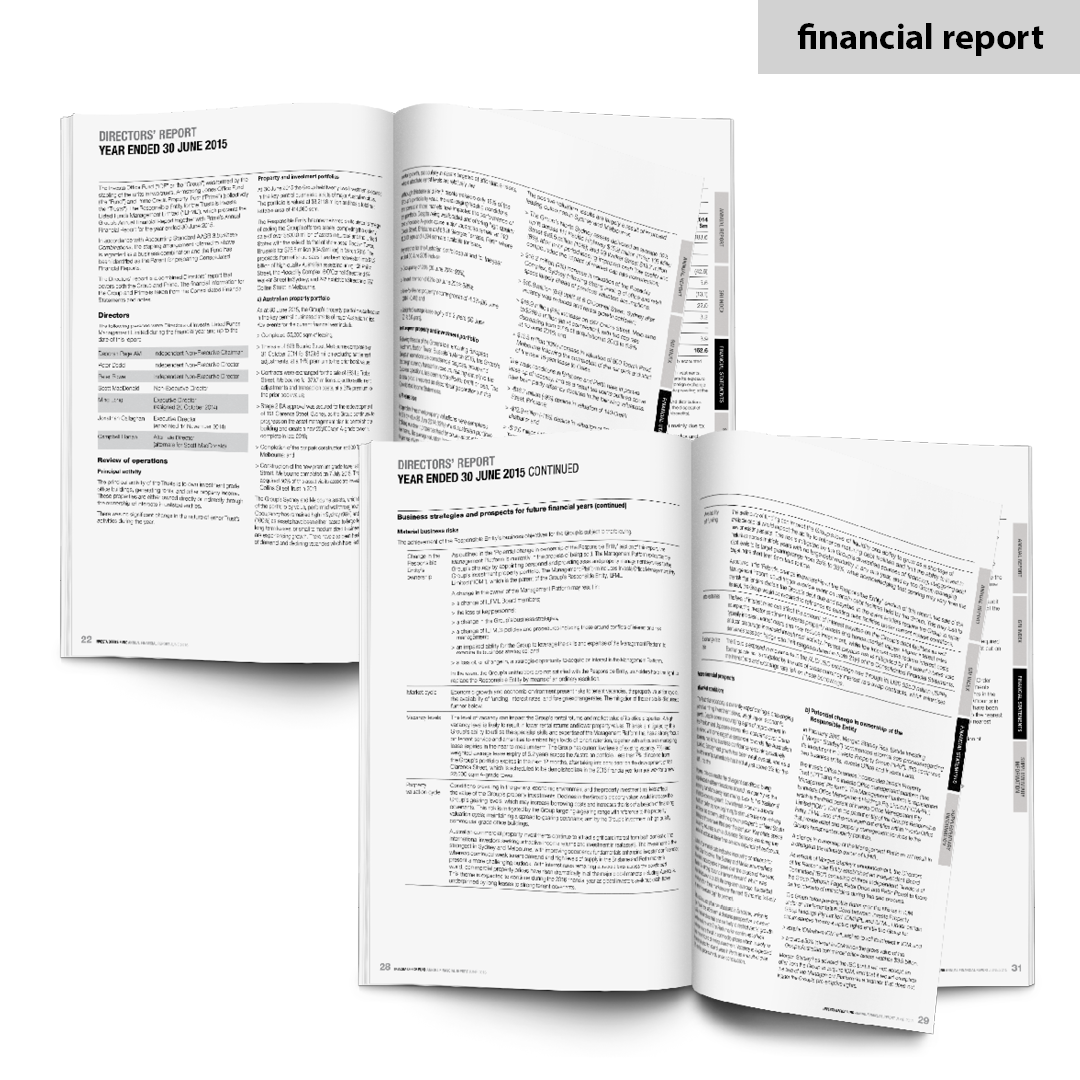 Annual Report Design custom InDesign designed by graphic designer Kassandra Marsh from Make Better Documents, Brisbane Australia all sections, graphs, icons, graphs, charts, images, and financial tables